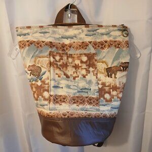 New Southwestern Cowgirl Bucket Tote Backpack Aztec Bear Fish Brown Blue Cowgirl
